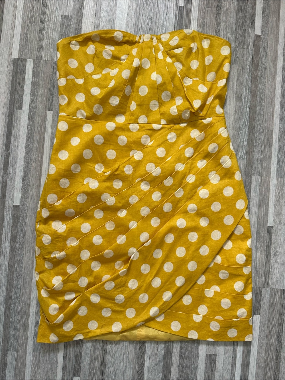 Leifsdottir Strapless Dress Yellow with white polka dots, size 4